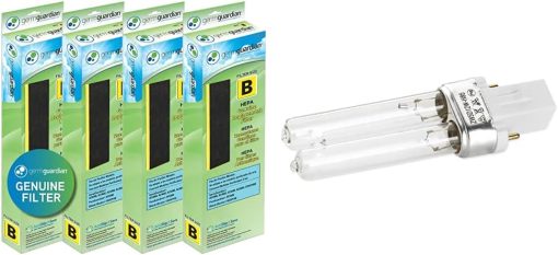 Germ Guardian HEPA Pure Genuine Replacement Filter B 4-Pack and UV-C Replacement Bulb for GermGuardian Air Purifiers