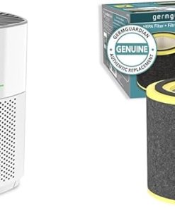 GermGuardian Airsafe+ Intelligent Air Purifier with UV-C Light, Air Quality Sensor, 360˚ HEPA Filter & Filter V HEPA Pure Genuine Air Purifier Replacement Filter, Removes 99.97% of Pollutants
