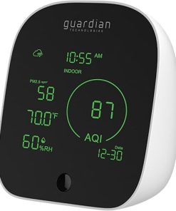 Guardian Technologies Smart Air Quality Monitor, Displays PM 2.5 Levels, Humidity, Temperature Indoor and Outdoor and VOCs in Real Time, App Controlled, Alexa and Google Enabled, Black/White, AQM101