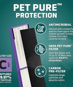 GermGuardian Filter C Pet Pure HEPA Genuine Air Purifier Replacement Filter, Removes 99.97% of Pollutants, for AC5000, AC5250, AC5300, AC5350, CDAP5500, AP2800, 2-Pack, Black/Purple, FLT5250PT2PK 2